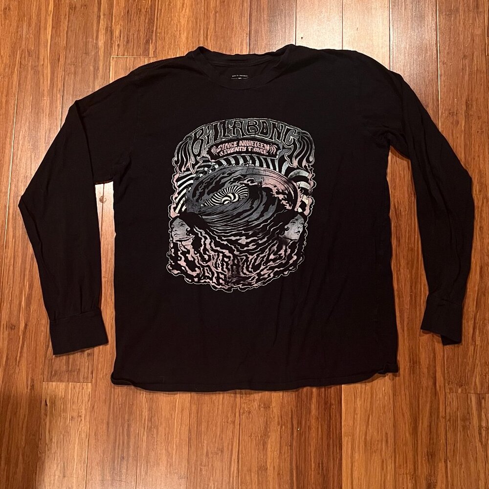 Billabong Graphic Long Sleeve T-Shirt Black Wave Design